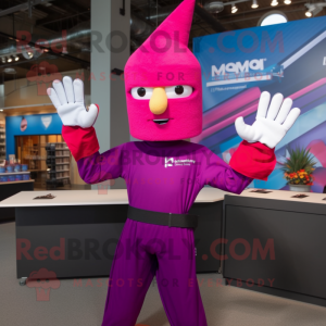 Magenta Knife Thrower mascot costume character dressed with a Long Sleeve Tee and Gloves