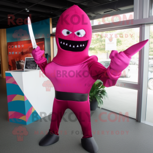 Magenta Knife Thrower mascot costume character dressed with a Long Sleeve Tee and Gloves