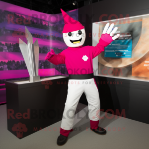 Magenta Knife Thrower mascot costume character dressed with a Long Sleeve Tee and Gloves