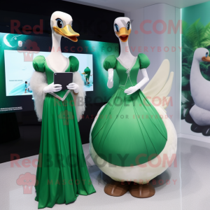 Forest Green Swans mascot costume character dressed with a Ball Gown and Smartwatches