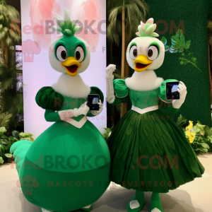 Forest Green Swans mascot costume character dressed with a Ball Gown and Smartwatches