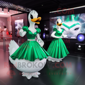 Forest Green Swans mascot costume character dressed with a Ball Gown and Smartwatches