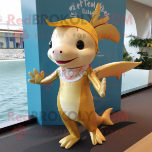 Gold Axolotls maskot drakt...