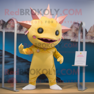 Gold Axolotls maskot drakt...