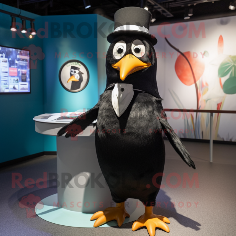 Black Penguin mascot costume character dressed with a Pleated Skirt and Tie pins