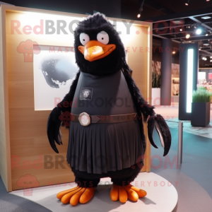 Black Penguin mascot costume character dressed with a Pleated Skirt and Tie pins