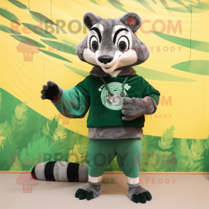 Forest Green Civet mascot costume character dressed with a Sweater and Clutch bags