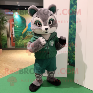 Forest Green Civet mascot costume character dressed with a Sweater and Clutch bags