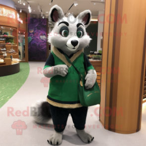 Forest Green Civet mascot costume character dressed with a Sweater and Clutch bags