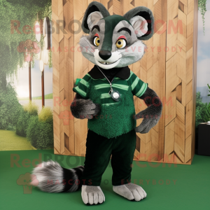 Forest Green Civet mascot costume character dressed with a Sweater and Clutch bags