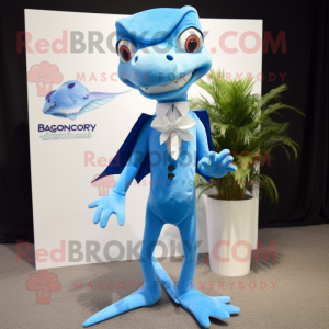 Sky Blue Dimorphodon mascot costume character dressed with a Suit and Pocket squares