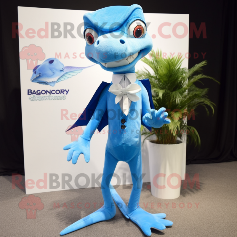 Sky Blue Dimorphodon mascot costume character dressed with a Suit and Pocket squares