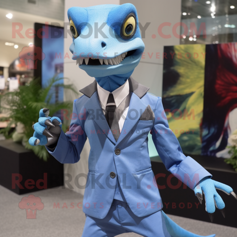 Sky Blue Dimorphodon mascot costume character dressed with a Suit and Pocket squares