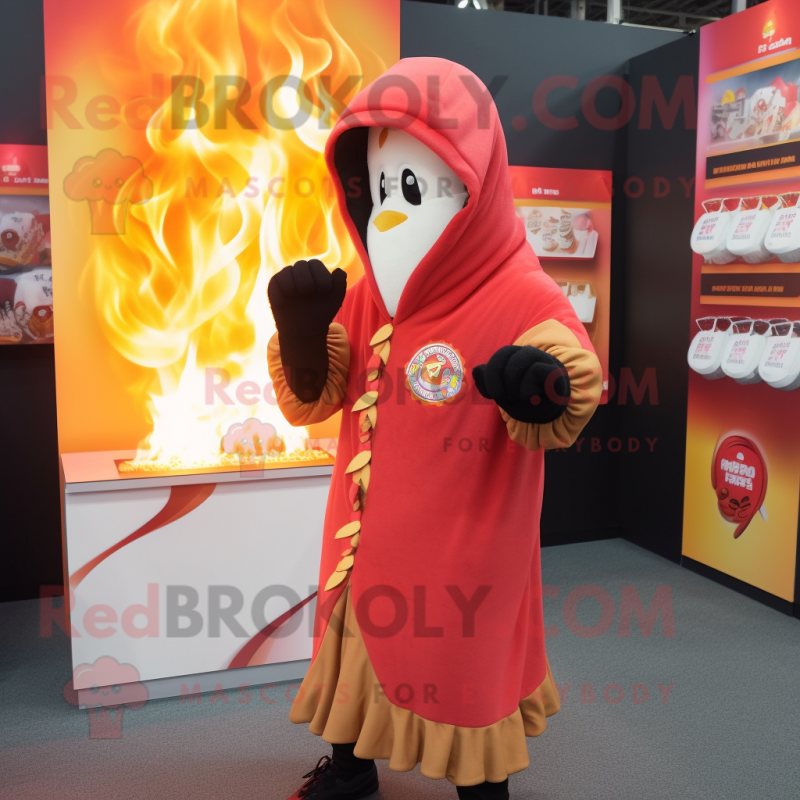 Peach Fire Eater mascot costume character dressed with a Hoodie and Shawls