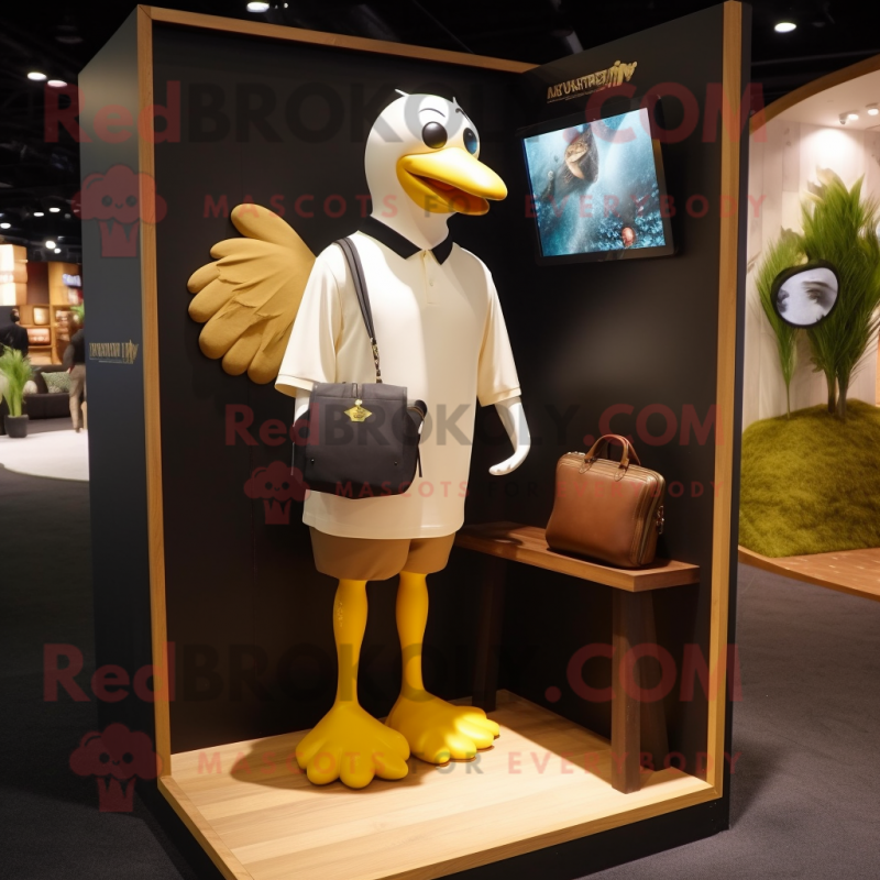 Gold Dove mascot costume character dressed with a Rugby Shirt and Wallets Gold Dove mascot costume character dressed with a Rugby Shirt and Wallets