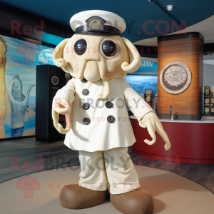 Cream Kraken mascot costume character dressed with a Dress Shirt and Berets