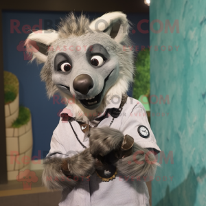 Gray Hyena mascot costume character dressed with a Blouse and Bracelet watches