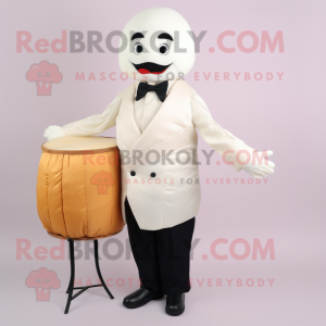 White Dim Sum mascot costume character dressed with a Suit Jacket and Foot pads