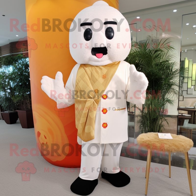 White Dim Sum mascot costume character dressed with a Suit Jacket and Foot pads White Dim Sum mascot costume character dressed with a Suit Jacket and Foot pads
