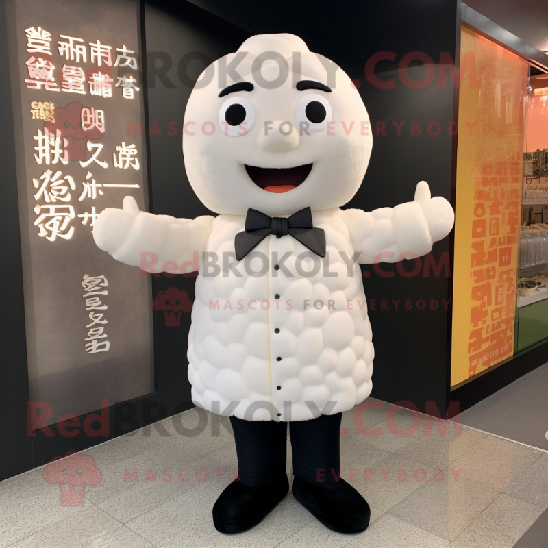 White Dim Sum mascot costume character dressed with a Suit Jacket and Foot pads White Dim Sum mascot costume character dressed with a Suit Jacket and Foot pads