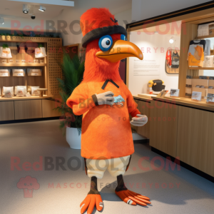 Orange Woodpecker mascot costume character dressed with a Bermuda Shorts and Brooches
