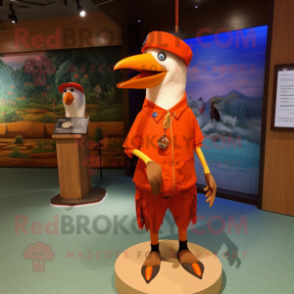 Orange Woodpecker mascot costume character dressed with a Bermuda Shorts and Brooches