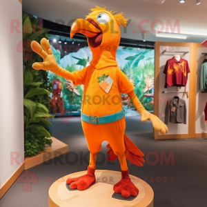 Orange Woodpecker mascot costume character dressed with a Bermuda Shorts and Brooches