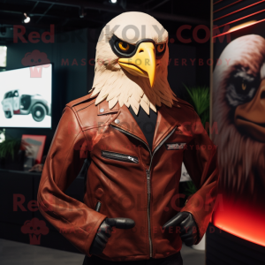 Red Bald Eagle mascot costume character dressed with a Leather Jacket and Scarves