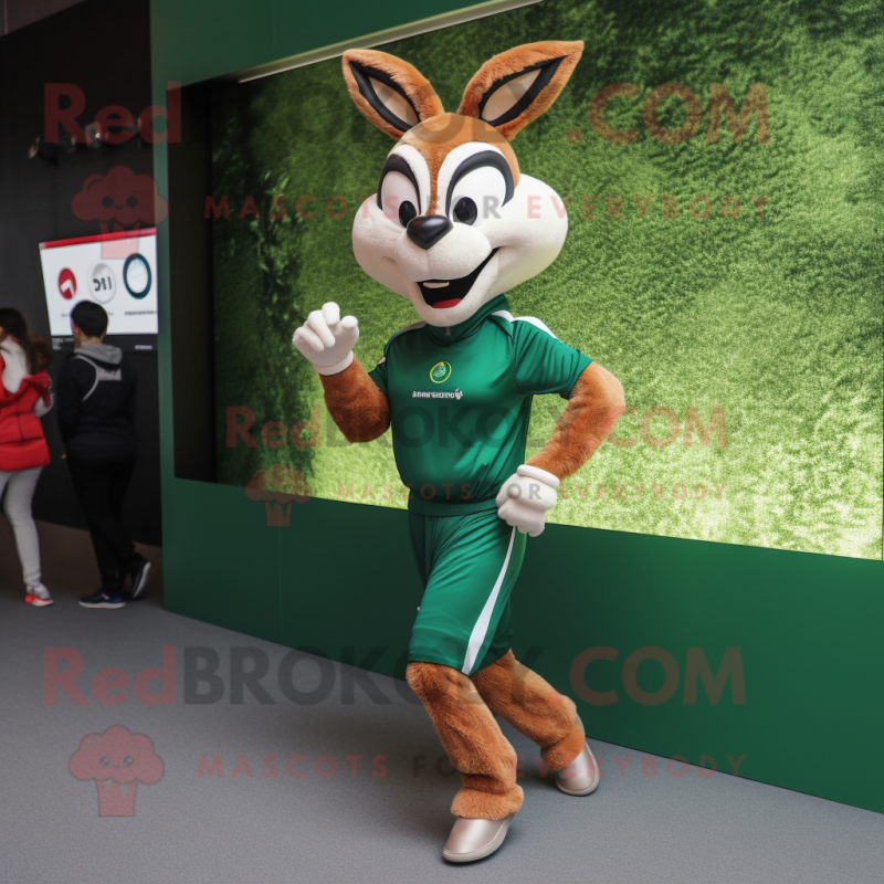 Forest Green Gazelle mascot costume character dressed with a Joggers and Smartwatches