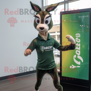 Forest Green Gazelle mascot costume character dressed with a Joggers and Smartwatches