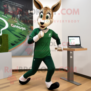 Forest Green Gazelle mascot costume character dressed with a Joggers and Smartwatches