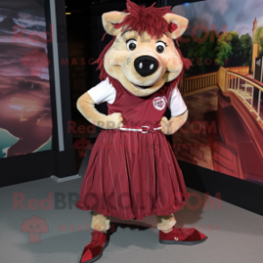 Maroon Wild Boar mascot costume character dressed with a Culottes and Anklets