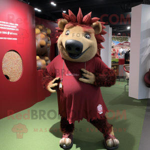 Maroon Wild Boar mascot costume character dressed with a Culottes and Anklets