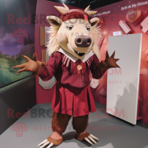 Maroon Wild Boar mascot costume character dressed with a Culottes and Anklets
