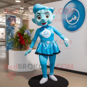 Sky Blue Irish Dancer mascot costume character dressed with a One-Piece Swimsuit and Tie pins