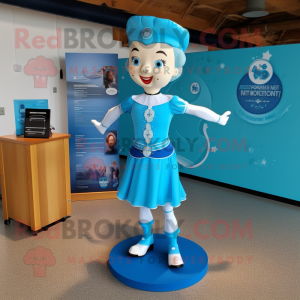 Sky Blue Irish Dancer mascot costume character dressed with a One-Piece Swimsuit and Tie pins