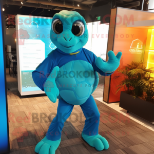 Turquoise Sea Turtle mascot costume character dressed with a Yoga Pants and Cufflinks