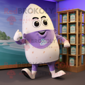 Lavender Clam Chowder mascot costume character dressed with a Yoga Pants and Pocket squares