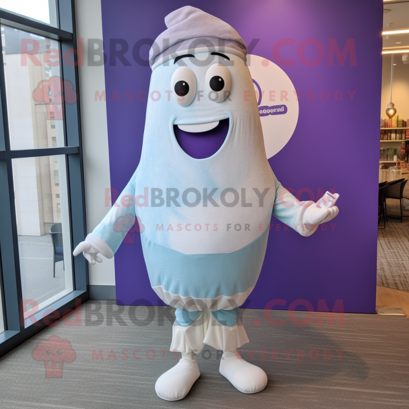 Lavender Clam Chowder mascot costume character dressed with a Yoga Pants and Pocket squares