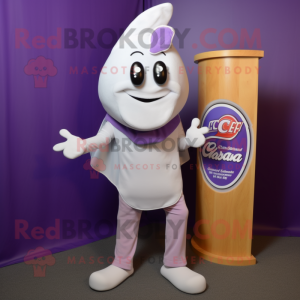 Lavender Clam Chowder mascot costume character dressed with a Yoga Pants and Pocket squares