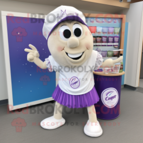 Lavender Clam Chowder mascot costume character dressed with a Yoga Pants and Pocket squares