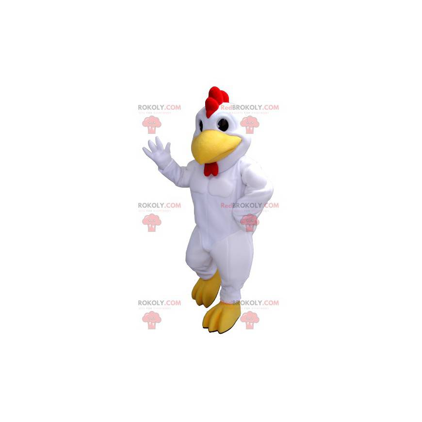 Mascotte de poule de coq blanc rouge et jaune géant -