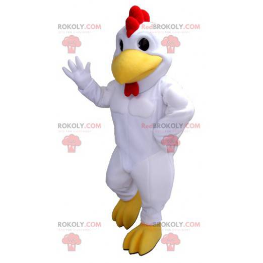 Mascotte de poule de coq blanc rouge et jaune géant -