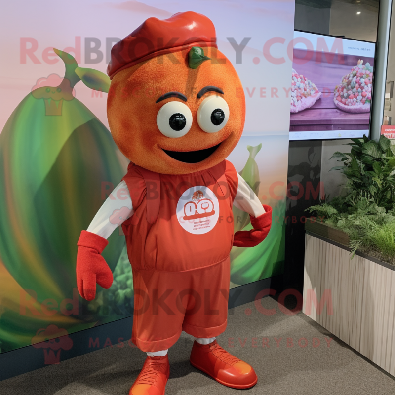 Rust Tomato mascot costume character dressed with a Rash Guard and Headbands Rust Tomato mascot costume character dressed with a Rash Guard and Headbands