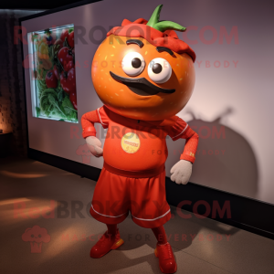 Rust Tomato mascot costume character dressed with a Rash Guard and Headbands