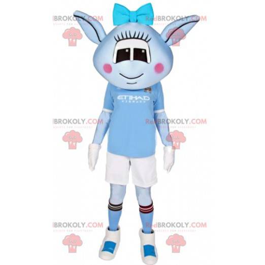 Mascot pequeño alienígena azul en ropa deportiva -