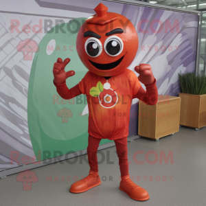 Rust Tomato mascot costume character dressed with a Rash Guard and Headbands