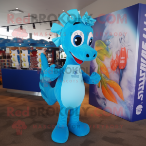 Sky Blue Seahorse maskot...