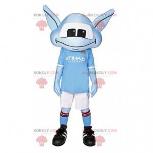 Mascot pequeño alienígena azul en ropa deportiva -
