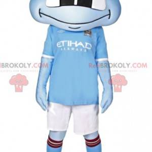 Kleine blauwe alien mascotte in sportkleding - Redbrokoly.com